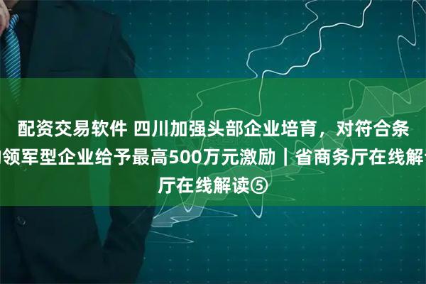 配资交易软件 四川加强头部企业培育，对符合条件的领军型企业给予最高500万元激励｜省商务厅在线解读⑤